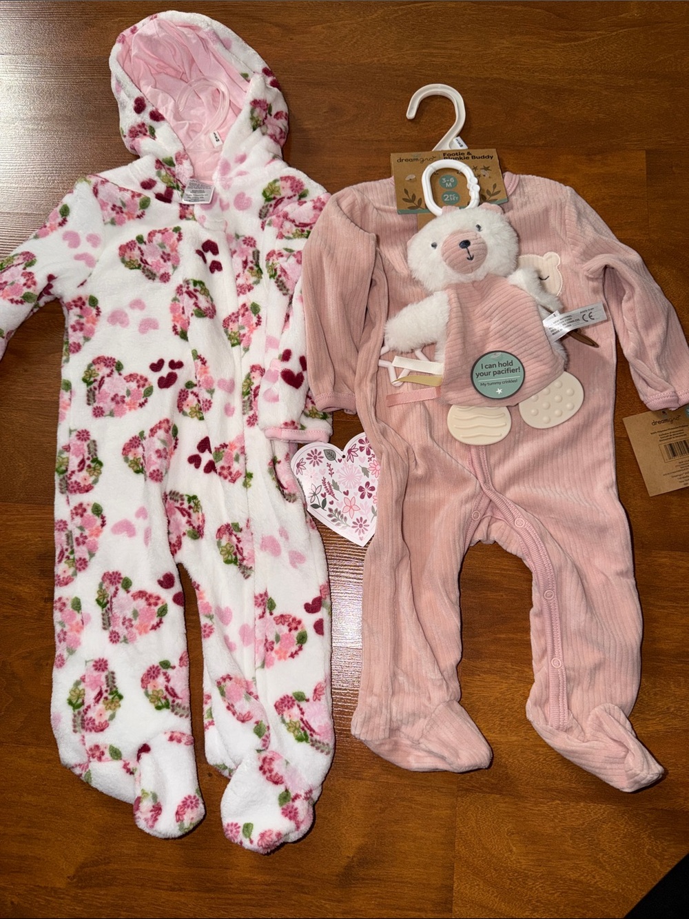 Floral Hooded One-Piece & Pink Corduroy Footie Set - Kids